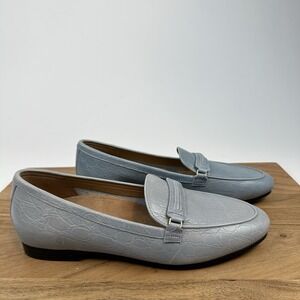 New Womens Vionic Newport Blue Embossed Croc Leather Penny Loafers‎ Shoes Size 7
